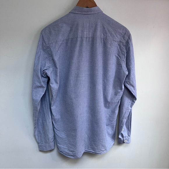 Oliver Spencer Shirt Size 15.5" Blue Long Sleeve Button Cuff Cotton Linen Blend - Picture 11 of 11